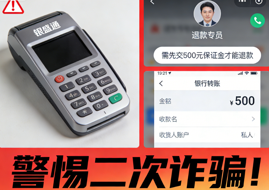 银盛通：POS机押金连环骗局揭秘-警惕“退款”电话背后的二次诈骗陷阱！